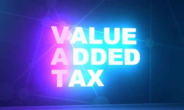 VAT - 가치 첨가 세금. 네온 라이트 텍스트. 3D 렌 더 — 스톡 사진