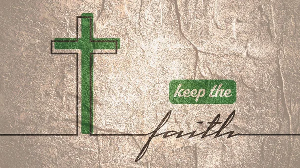 Крест и сохранить веру текст тонкими линиями стиле — стоковое фото