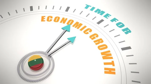 Il est temps pour la croissance économique mots sur horloge visage. Drapeau de Lituanie. Expéditeur 3D — Photo