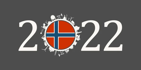 2022 ano número com ícones industriais em torno de zero dígito. Bandeira da Noruega. —  Vetores de Stock