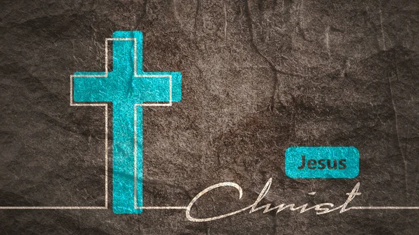 Крест и имя Иисуса Христа в стиле тонких линий — стоковое фото