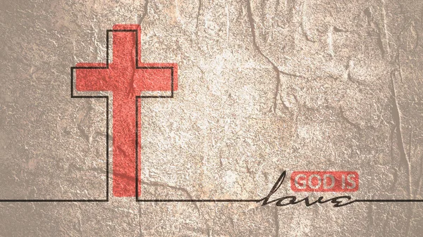 Kreuz und Gott ist Liebestext in dünnen Linien — Stockfoto