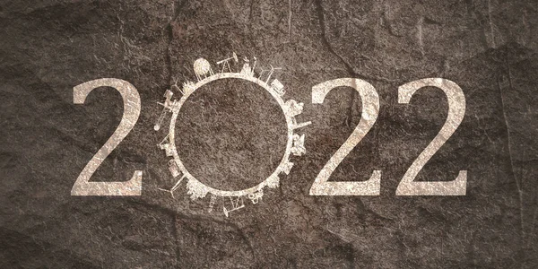 2022 year number with industrial icons around zero digit. — Stock Photo, Image