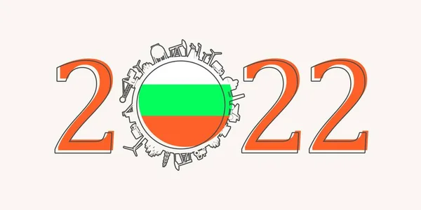 2022 ano número com ícones industriais em torno de zero dígito. Bandeira da Bulgária. —  Vetores de Stock