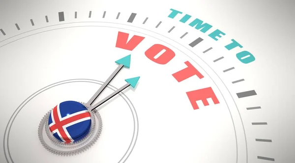 Ώρα να ψηφίσουμε για τις λέξεις στο ρολόι. Σημαία της Ισλανδίας. 3D απόδοση — Φωτογραφία Αρχείου
