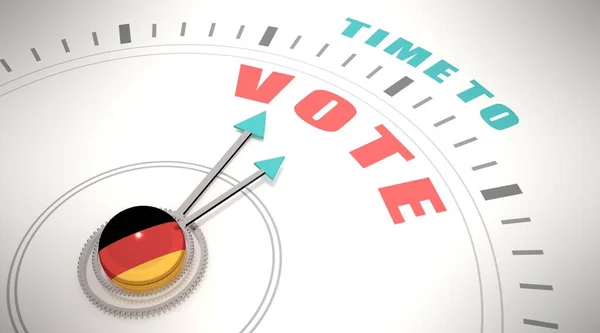 Time to vote words on clock face. Flag of Germany. 3D render — стокове фото