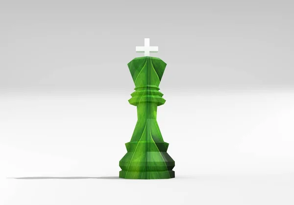 Piece of chess. The king low poly model textured by green leaf. 3D Render — Stockfoto
