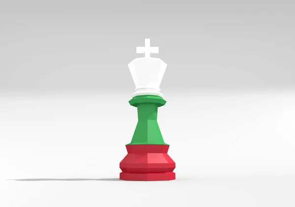 Piece of chess. The king low poly model decorated by flag of Bulgaria. 3D Render — Stockfoto