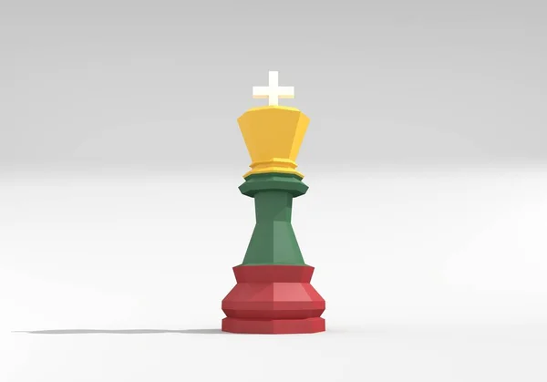Piece of chess. The king low poly model decorated by flag of Lithuania. 3D Render — Stockfoto