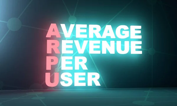 ARPU Rata-rata Pendapatan Per Akronim Pengguna. Surat bersinar neon. Perender 3D — Stok Foto