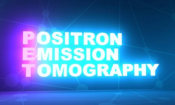 PET - Positron Emission Tomography acronym. Neon shine text. 3D Render — Stok Foto