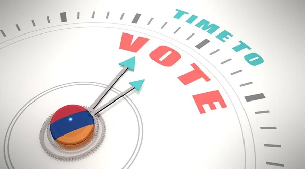 Hora de votar las palabras en la cara del reloj. Bandera de Armenia. Renderizado 3D — Foto de Stock