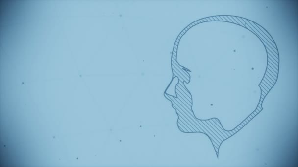 Silueta hlavy. Text nápadu v mozku. — Stock video