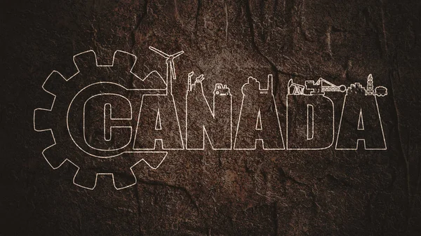 Engrenagem com ícones industriais de energia e energia e nome do país do Canadá. — Fotografia de Stock