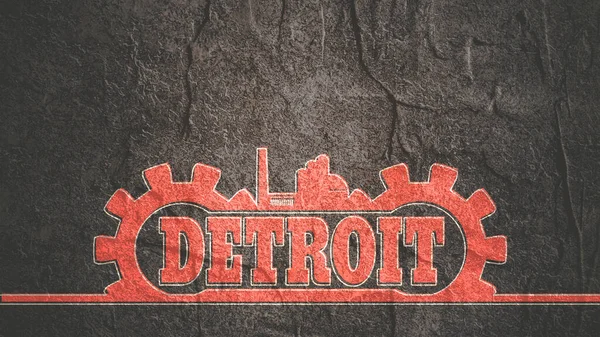 Převodovka s průmyslovou ikonou a názvem Detroitu. — Stock fotografie