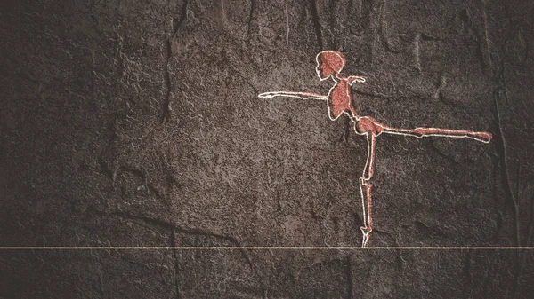 Dünne Linien illustrieren tanzendes menschliches Skelett. — Stockfoto