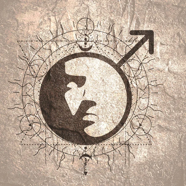Zodiak i symbol astrologii planety Mars i oblicze człowieka — Zdjęcie stockowe