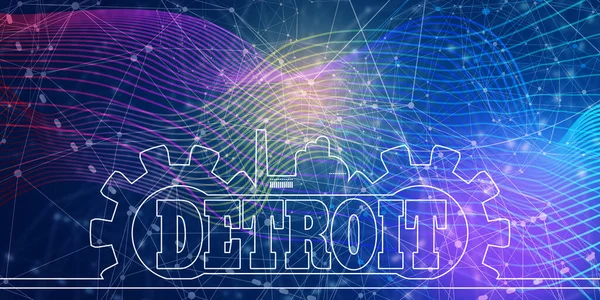Equipo con icono industrial y nombre de la ciudad de Detroit. — Foto de Stock