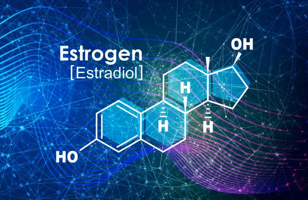 Humán hormon ösztrogén kémiai molekuláris képlete. — Stock Fotó