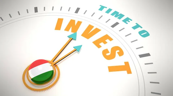Zeit, Worte ins Zifferblatt zu investieren. Flagge Ungarns. 3D Render — Stockfoto