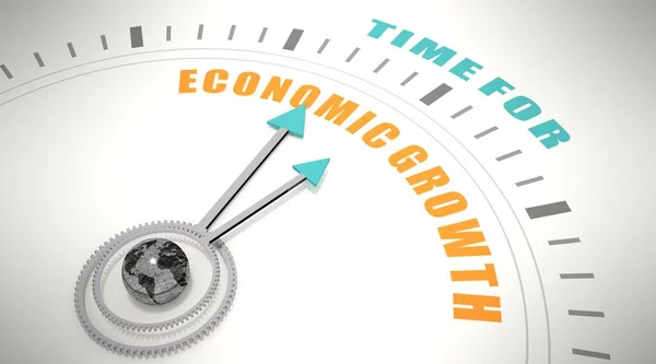 Hora do crescimento econômico palavras na cara do relógio. Renderização 3D — Fotografia de Stock