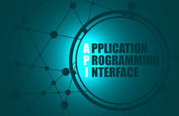 Acroniem API - Application Programming Interface in cirkel. 3D-weergave — Stockfoto