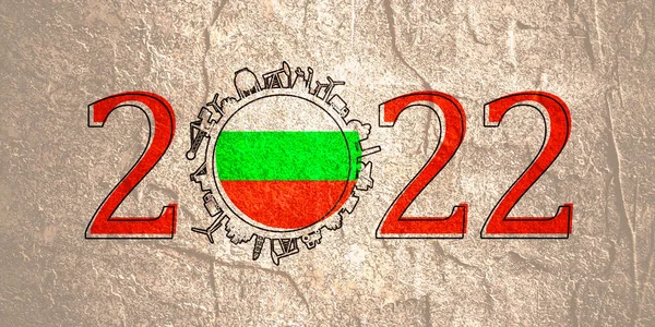 2022 ano número com ícones industriais em torno de zero dígito. Bandeira da Bulgária. — Fotografia de Stock
