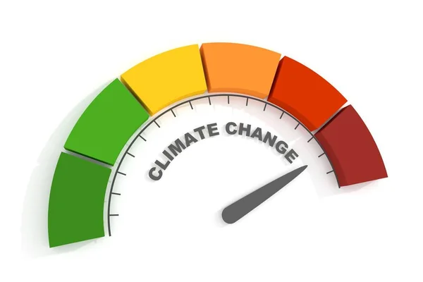 Zařízení na měření změny klimatu se šipkou a měřítkem. 3D vykreslení — Stock fotografie