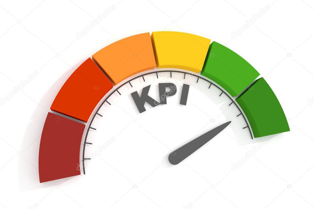 KPI measuring device with arrow and scale. 3D render