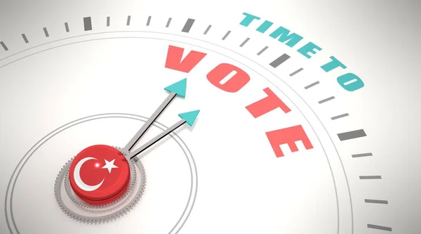 Hora de votar las palabras en la cara del reloj. Bandera de Turquía. Renderizado 3D —  Fotos de Stock
