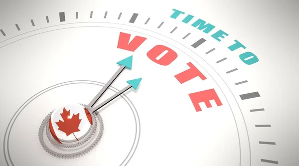 Ώρα να ψηφίσουμε για τις λέξεις στο ρολόι. Σημαία του Καναδά. 3D απόδοση — Φωτογραφία Αρχείου