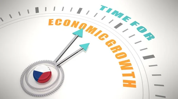 Il est temps pour la croissance économique mots sur horloge visage. Drapeau de la République tchèque. Expéditeur 3D — Photo
