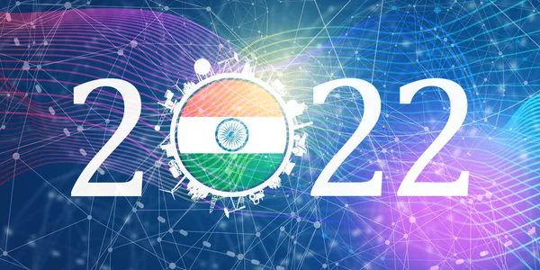 2022 ano número com ícones industriais em torno de zero dígito. Bandeira da Índia. — Fotografia de Stock