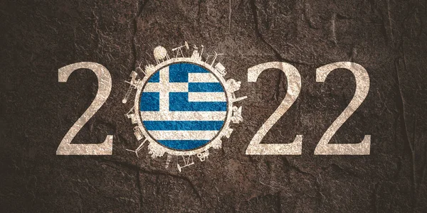 2022年工业图标数字为零。希腊国旗. — 图库照片