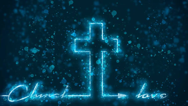 Хрест і любов слово в стилі тонких ліній. Фон з частинок — стокове фото