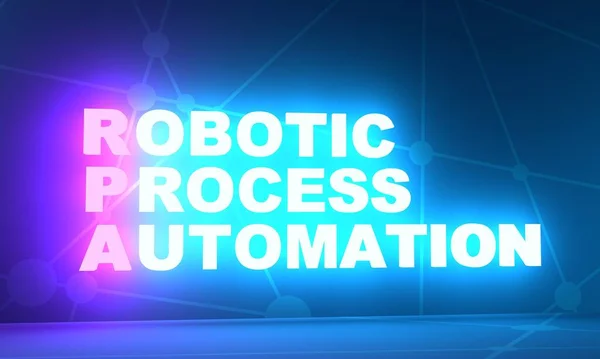 RPA - Akronim Otomatisasi Proses Robotik. Neon teks bersinar. Perender 3D — Stok Foto
