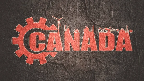 Engrenagem com ícones industriais de energia e energia e nome do país do Canadá. — Fotografia de Stock