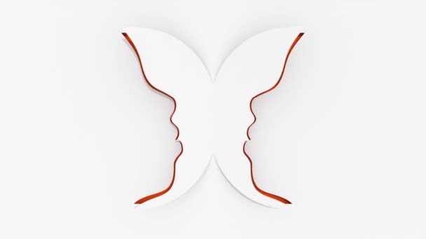 Dos cabezas humanas hacen silueta de insecto. Ilusión óptica de corte de papel. Renderizado 3D — Vídeo de stock