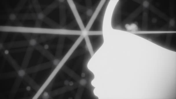 Medizinpsychologisches Konzept. Silhouette eines menschlichen Kopfes mit Partikelemission aus dem Gehirn — Stockvideo