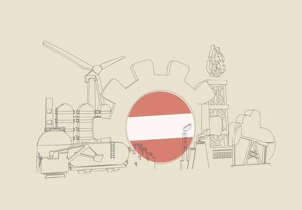 Énergie et énergie concept industriel. Icônes industrielles et engins avec drapeau de l'Autriche. — Image vectorielle