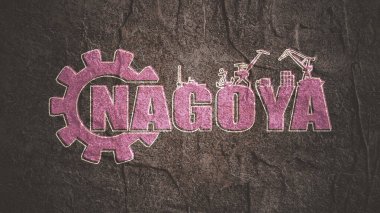 Deniz taşımacılığı, göreceli siluetleri ve el yazması yazısıyla donatılmış. Nagoya şehir ismi metni