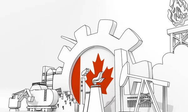 Concepto industrial de energía y energía. Iconos industriales y engranajes con bandera de Canadá. Renderizado 3D — Foto de Stock