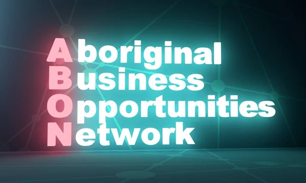 ABON - Aboriginal Business Opportunities Network acronym. Neon shine text. 3D Render — Stock Photo, Image