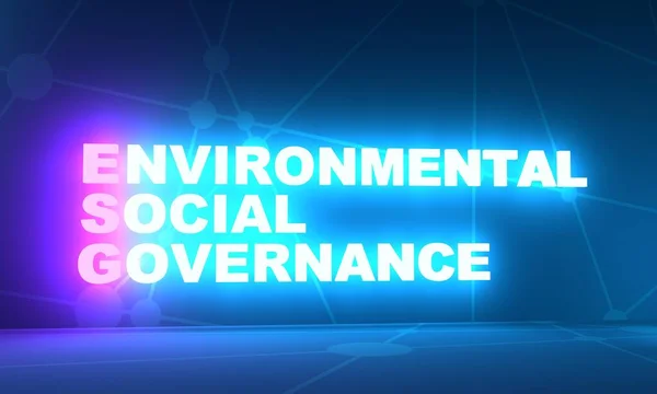 ESG - Governança Social Ambiental sigla. Modelo de análise de investimento empresarial. Estratégia de investimento socialmente responsável. Texto de brilho néon. Renderização 3D — Fotografia de Stock