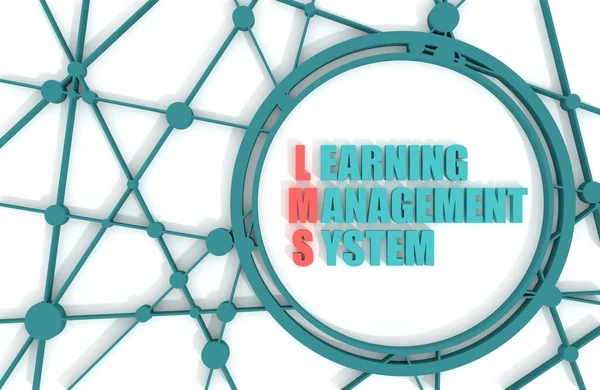 LMS - Akronim Learning Management System. Aplikasi perangkat lunak untuk administrasi, dokumentasi, pelacakan, pelaporan, otomatisasi, dan pengiriman kursus pendidikan. render 3D — Stok Foto