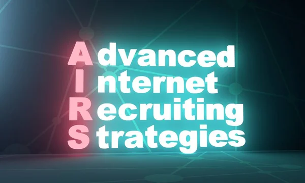 AIRS - Advanced Internet Recruiting Strategies acronim. Neon straluceste textul. Redare 3D. Căutare de locuri de muncă online și resurse umane, concept de recrutare. — Fotografie, imagine de stoc