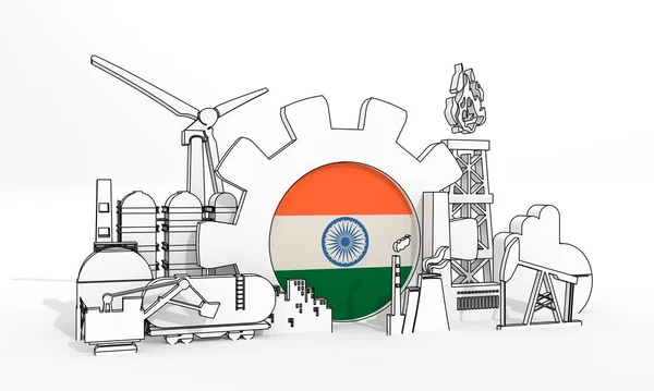 Energy and power industrial concept. Industrial icons and gear with flag of India. 3D Render — Stock Photo, Image