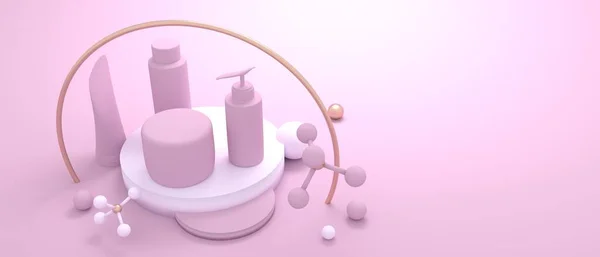 美容製品や抽象的な形状のための容器のセット。3Dレンダリング — ストック写真