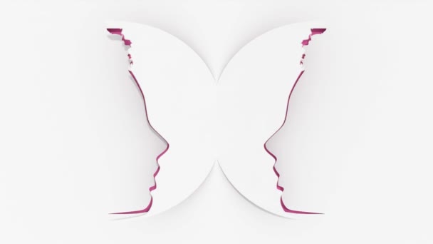 Δύο ανθρώπινα κεφάλια κάνουν σιλουέτα εντόμων. Χάρτινη οφθαλμαπάτη. 3D απόδοση — Αρχείο Βίντεο