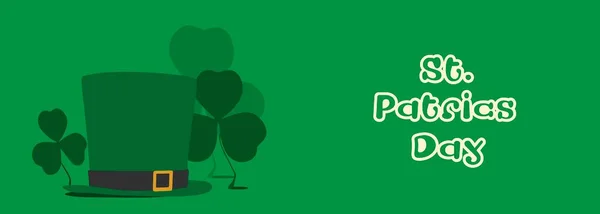 Szablon kartki okolicznościowej St. Patricks Day. Liście Shamrock i zielony kapelusz krasnoludków. — Wektor stockowy